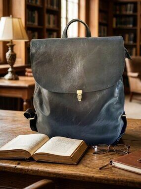 New Joy Susan Colette Black Vegan Leather Backpack Purse with Pink Floral Lining